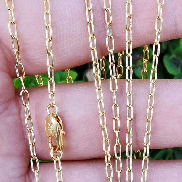 17'' 24K Gold Filled Thin Paper Clip Cable Necklace Chain, Layering Cable Chain Dainty Necklace, For Pendant Charm Necklace Making WA-744