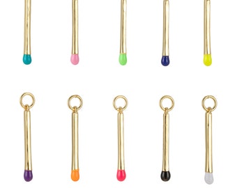 Matchstick Charm Enamel Colored Tip Matches Pendant for Earring Necklace Making Supply Rainbow Black Blue Pink Green Purple Stick Charm E804