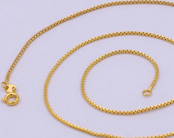 Cadena de 17,7 pulgadas con acabado en caja, delicado collar de caja de 1,1 mm chapado en oro de 24 quilates con anilla de resorte / WA-624