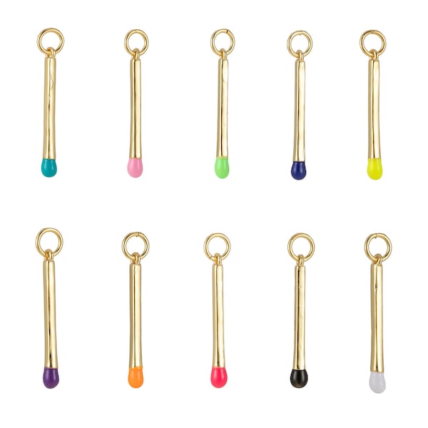 Matchstick Charm Enamel Colored Tip Matches Pendant for Earring Necklace Making Supply Rainbow Black Blue Pink Green Purple Stick Charm E804