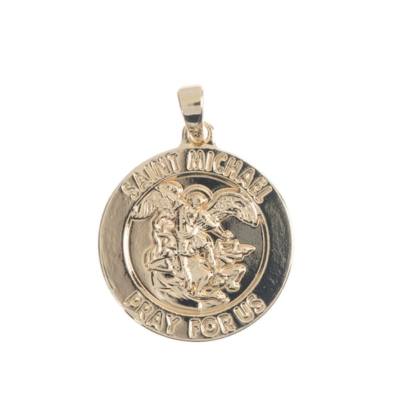 14K Gold Filled Dainty Saint Michael Round Coin Medallion Pendant Charm in Religious Catholic Charms Layer necklace H-211