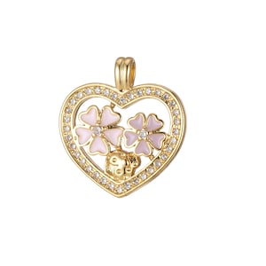 Mini Gold Heart Cubic Pave Charms, Enamel Pink FlowerLove Charm, Cz Charm ,Gold Love Lock charm Relationship Jewelry Inspired, 2244