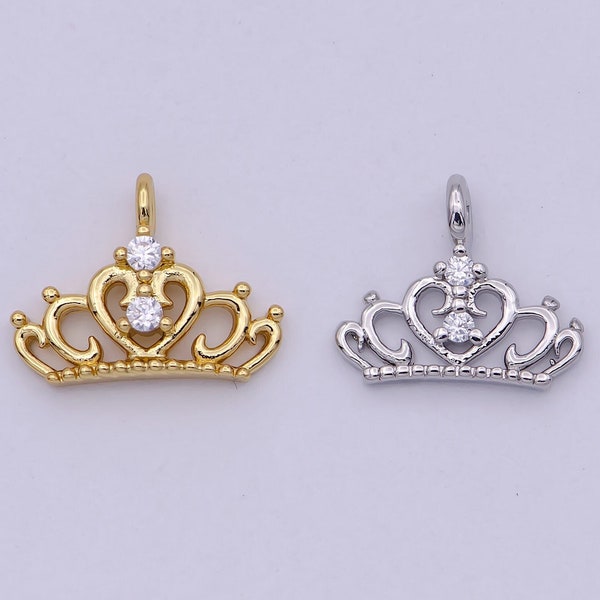 Dainty Gold/Silver Tiara Charm, Micro CZ Pave Princess Crown Pendant, DIY Fashion Jewelry Making Supply for Necklace, Bracelet | N-449 N-450