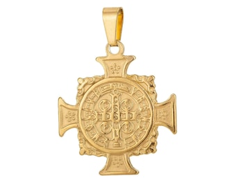 Double Sided Gold Filled Saint Benedict Cross Charm Medallion antiquity Statement Pendant for Religious Necklace Jewelry Making,J-554,J-608