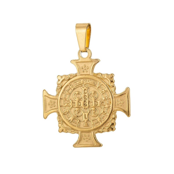 Double Sided Gold Filled Saint Benedict Cross Charm Medallion antiquity Statement Pendant for Religious Necklace Jewelry Making,J-554,J-608