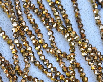 1 Strand 4.3mm diameter Gold Luster Faceted Rondelle Chinese Crystal Glass Beads Sparkle Glass Beads,Rosary Spacer Beads for DIY Craft 016