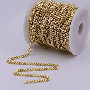 5.8mm Gold Cuban Curb Chain by Yard, 24K Gold Filled Wholesale Bulk Curb Roll Chain for Jewelry Making | ROLL-567