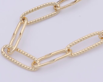 Oval Gold Embosed Paper Clip Chain by Yard,  Link Chain Wholesale bulk Roll Chain for Jewelry Making, Size 8.8x2mm, ROLL-300