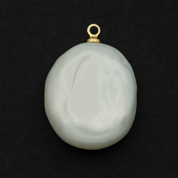 14k Gold Filled Brass Hook Baroque Irregular Round Pearl Charm, Keshi Pearl Coin Pendant P1589