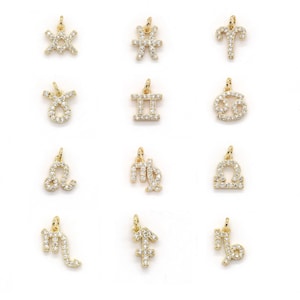 Add on Small Cz Zodiac Charms- Gold Filled over Brass Astrological Zodiac Signs Symbols, Birthday Personalized Horoscope Charm A-1313