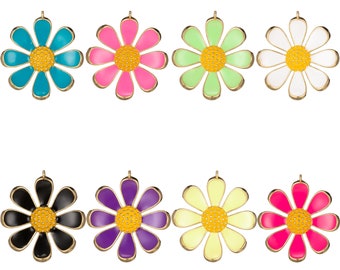 Chunky Gold Daisy Flower Shape Pendentif Daisy Flower Charm Big Statement Colorful Enamel Pendentif Blanc Noir Rose Vert Violet Sarcelle Jaune