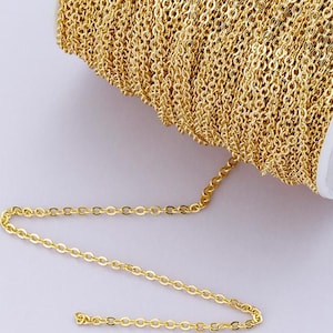 24k Gold Filled 2.3mm Rolo Cable Link Chain by Yard Wholesale Bulk Minimalist Stacking Jewelry Supply Necklace Bracelet Making | ROLL-01864