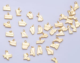 18K Gold Filled United States of America Individual State Map Charm in Gold for Necklaces Minimalist Jewelry Making Supplies | AK064-AK113