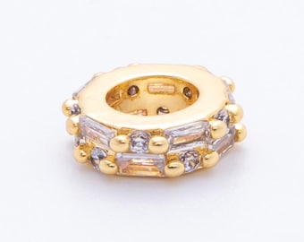 Pave Gold Round Donut Beads Charms 24K Gold Filled Geometric spacer beads Bracelet Necklace for DIY Jewelry Making Supply 11mm AF-1044