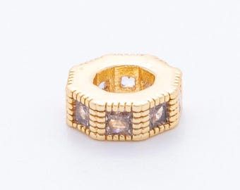 Gold Octagon Beads Charms 24K Gold Filled Geometric spacer beads Bracelet Necklace for DIY Jewelry Making Supply 8mm AF-1035
