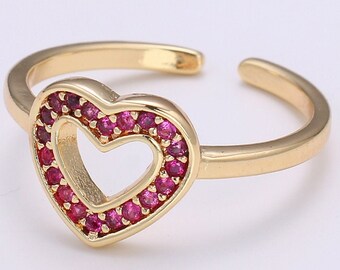 Heart Cubic Adjustable Gold Curb Ring 