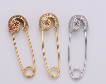 Adjustable Slider Bracelet Rainbow CZ Pave Gold Safety Pin Charm Gold Safety Pin Charm Bracelet