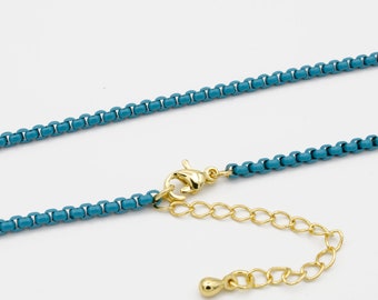 1pc 18/'/'+2  Ready to Wear Teal Fancy Enamel Link Rolo Cable Chain Square Link Chain Necklace,Width 2.6mm Perfect for PendantCharm,1022