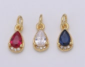 Multi Color Cubic Zirconia Blue,Clear,Red, 24k Gold Filled Solitaire CZ Pendant,Large Diamond Pear Cut Cubic Stone Pendant, CHGF-2046 - 2048