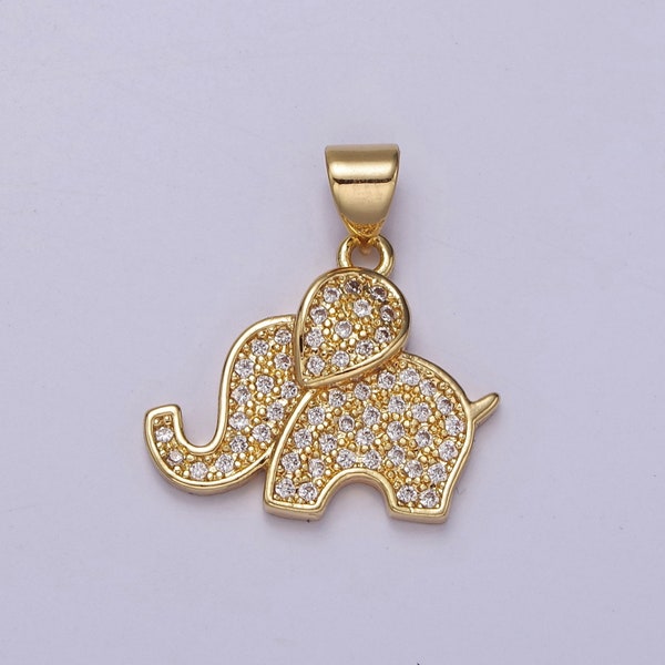 Dainty Gold Elephant Pendant Cubic Wild Animal Safari Inspired Jewelry Charm J-396