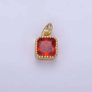 16K Gold Filled 7.5mm Multifaceted Birthstone CZ Square Personalized Charm N1047 N1055 Orange