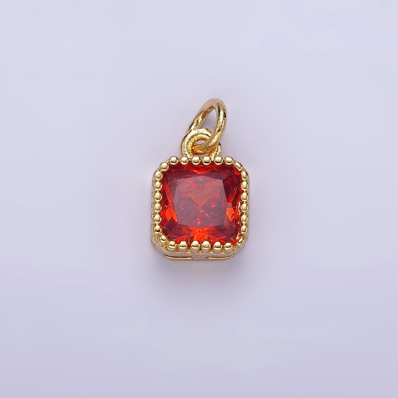 16K Gold Filled 7.5mm Multifaceted Birthstone CZ Square Personalized Charm N1047 N1055 Orange