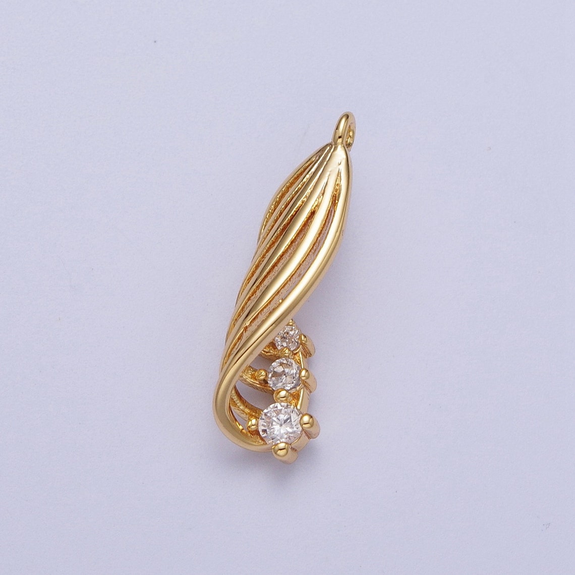24K Gold Filled Palm Leaves Swirl Leaves Charm CZ Stone - Etsy