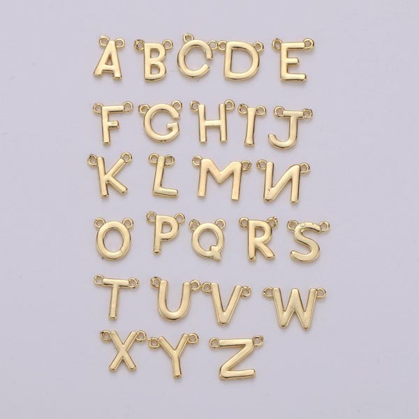 Gouden letterbedels, gepersonaliseerde bedel, initiaal armbandverbinding, mini-hangerbedels voor ketting alfabet 9 x 11 mm alph-10, a-132