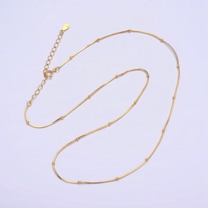 Dainty 24K Gold Vermeil Satellite Chain Necklace 925 Sterling Silver Snake Necklace Chain w/ 2 inch extender | WA1983