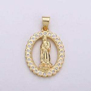 Gold medallion charm 14k gold filled cz virgin mary pendant, lady guadalupe cubic zirconia charm, mother of jesus religious jewelry i-701