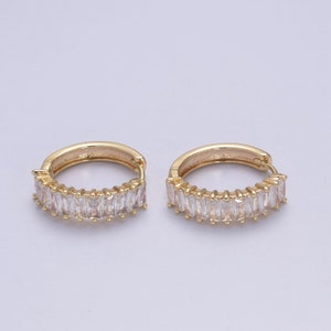 Dainty Baguette Huggie Hoop Earring • Clear Cz 18k Gold Fill Earrings • Perfect Minimalist Look • Baguette Hoops Earring for Everyday Wear