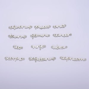Conector de pingentes de astrologia e zodíaco com fonte cursiva de prata esterlina S925 para colar e pulseira, joias personalizadas no atacado