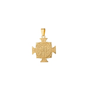 Medallón con dije de cruz de San Benito bañado en oro de doble cara, colgante con estilo antiguo para collares religiosos, joyería, J-554, J-608