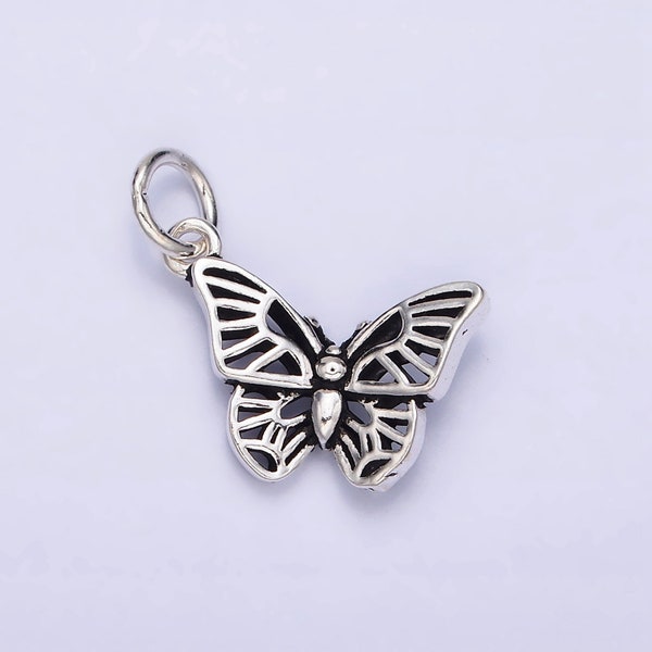Sterling Silver S925 Pet Insect Butterfly Mariposa Antique Silver Butterfly Wings Charm | SL-278