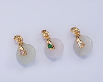 14K Gold Filled Mini White-Green Jade Donut Clear, Pink, Green CZ Bail Charm | AG427 - AG429