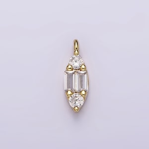 Mini Oval Charm 16K Gold Filled Double Baguette Micro Paved Eye Charm for Bracelet Necklace Component | N969