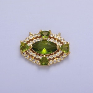 24k gold filled dainty olive moss green gold evil eye charm connector w/ micro cz pave stones for bracelet necklace supply | g-872