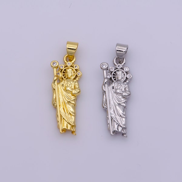 Mini Saint Jude Charm Necklace, Silver / Gold Filled St Jude Pendant,Religious Jewelry Protection for Necklace Rosary Component Supply,N1342