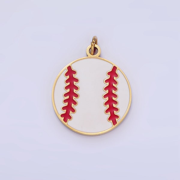 Stainless Steel Enamel Baseball Red Lacing Charm Sport Ball Pendant Game Day Team Bracelet Necklace Charm Inspired | P-966