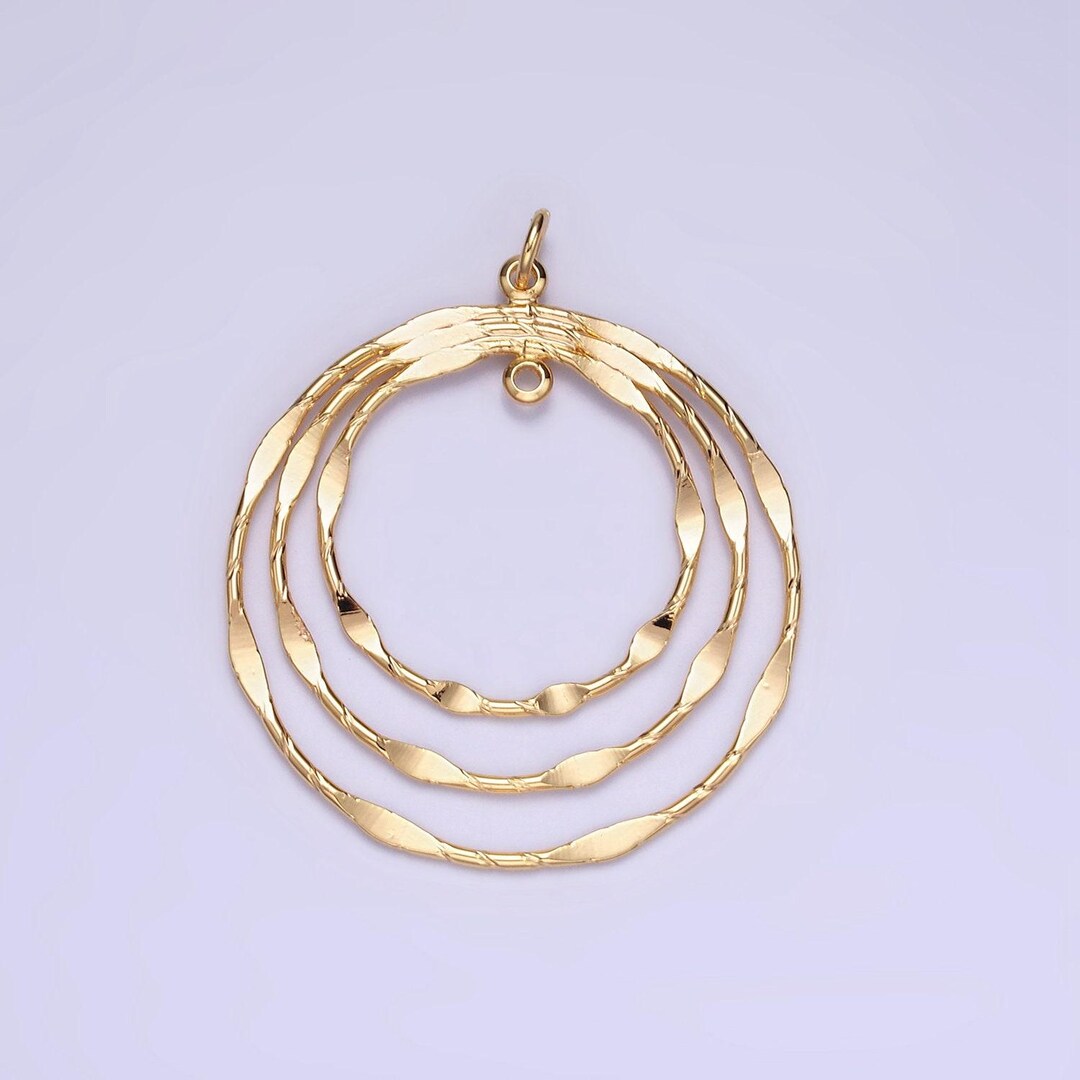 Big Gold Round Charms, Geometric Jewelry Shiny Pendants, Triple ...