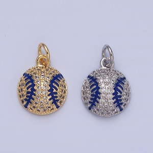 Pingente delicado e minimalista de beisebol, pingente de bola com micro pavê de pedras cz, presente para jogador de beisebol, pingente para colar e pulseira | x-065, x066