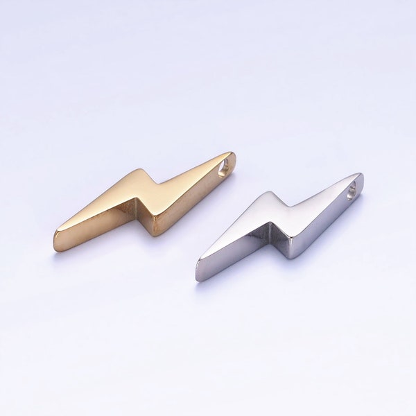 Stainless Steel Thunder Lightning Bolt Charm, Gold Silver Hole Spacer Bead, for DIY Jewelry European Charms Beaded Bracelet | P-941