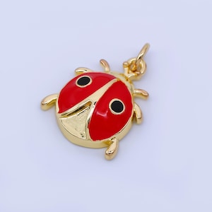 24K Gold Filled Ladybug Charm Dainty Red Enamel Lady Bug Animal Pendant for Insect Bracelet Necklace for DIY Jewelry Making Supply Aj-458