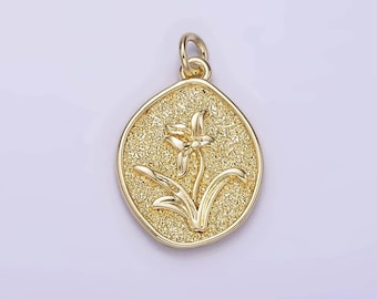 14k gold filled lily may birth flower hammered stamped personalized double sided charm | ag245