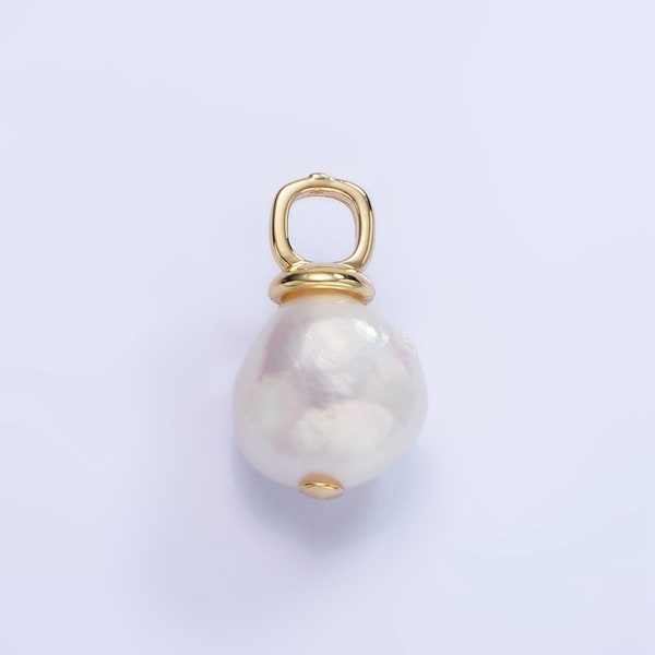 14K Gold Filled 18mm White Baroque Freshwater Pearl Square Bail Drop Pendant | P-1727