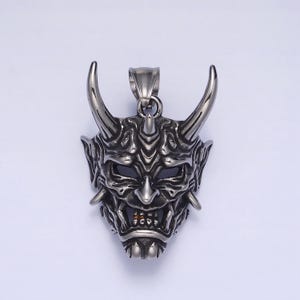 Men japanese devil hannya mask necklace pendant stainless steel 3d devil satan halloween emo jewelry inspired p-1133