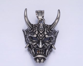Collar con colgante de acero inoxidable con máscara de diablo japonés Hannya para hombre, diseño 3D de diablo, satanás, Halloween, estilo emo, p-1133