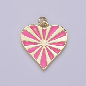 14K Gold Fill Enamel Heart Shaped Pendant, Heart Radiant Pink Charm Necklace DIY Jewelry Accessories W-180