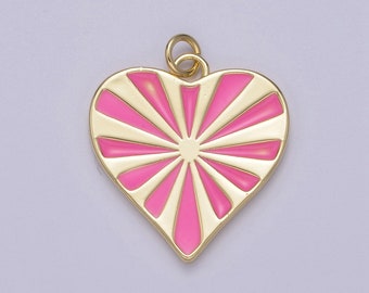 14K Gold Fill Enamel Heart Shaped Pendant, Heart Radiant Pink Charm Necklace DIY Jewelry Accessories W-180