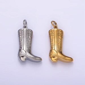 Ciondolo per scarpe da cowboy gonfi con incisione artigianale in acciaio inossidabile in oro e argento / P1273 P1274